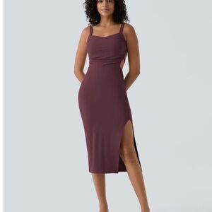 HALARA Ruched Lace Up Bodycon Midi Dress